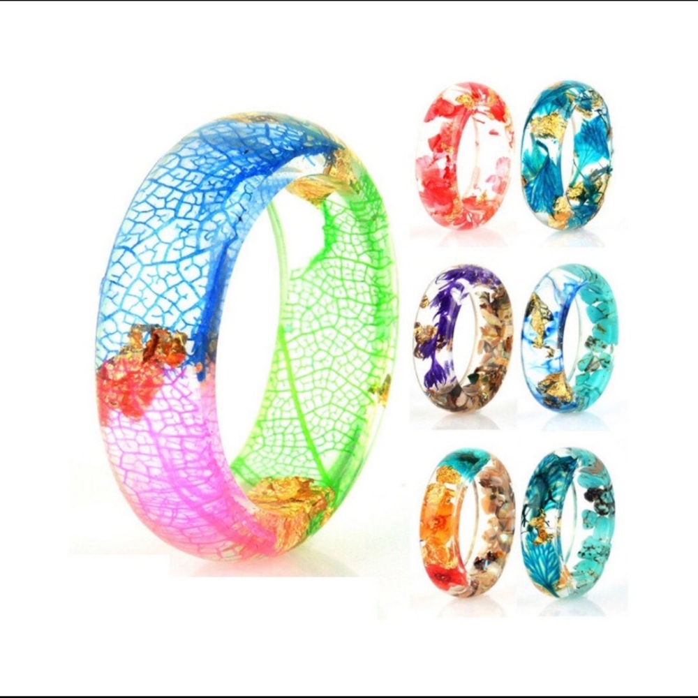 🆕 NEW Wood Resin Flower Rings For Women Resin Ring with Dried Flowers